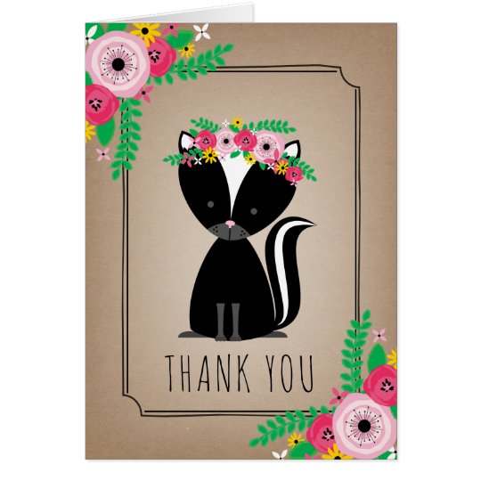 Boho Skunk Baby Shower Thank You Brown Card