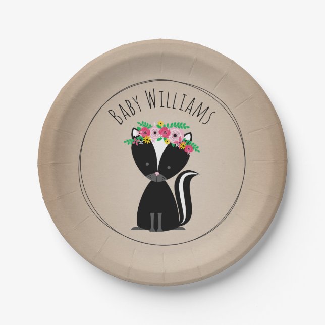 Boho Skunk Cardstock Inspired Custom Baby Shower Paper Plate (Front)