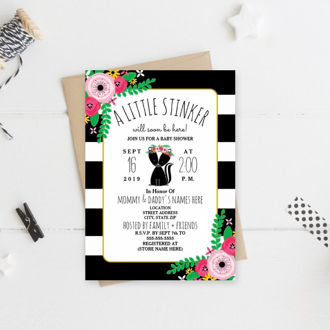 Boho Skunk Little Stinker Baby Shower Invitation (Creator Uploaded)