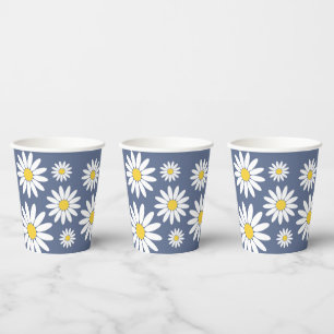 Boho Slate Blue Daisy Paper Cups