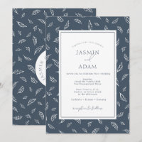 Boho Slate Blue Leaf Monogram Wedding