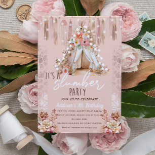 Boho Slumber Party Pink Elegant Invitation