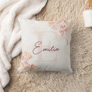 Boho Soft Baby Girl Nursery Kid Monogram Pink Name Cushion