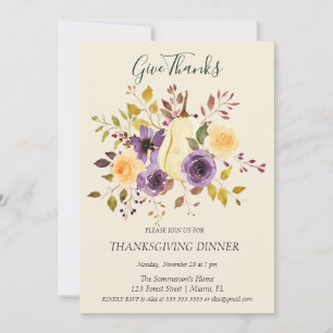 Boho Soft Colour Pumpkin Give Thanks Invitation