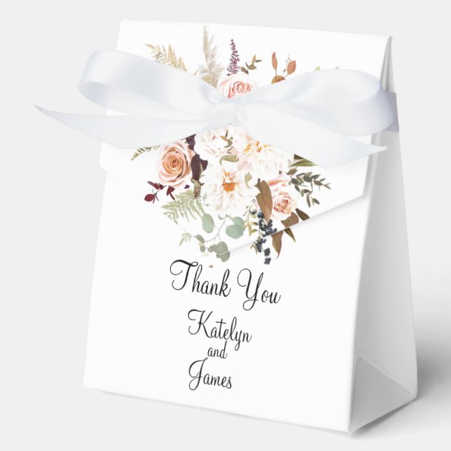 Boho Soft Coloured Roses/White Flowers  Favour Box (Front)