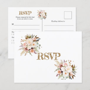 Boho Soft Coloured Roses/ White Flowers RSVP Postcard