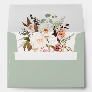Boho Soft Coloured Roses/White Flowers Wedding Envelope