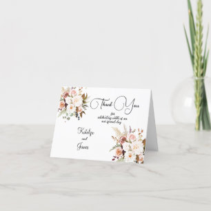 Boho Soft Coloured Roses/White Flowers Wedding Thank You Card