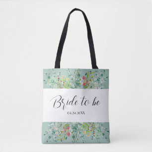 Boho Soft Green with Wildflowers Bride to Be  Tote Bag