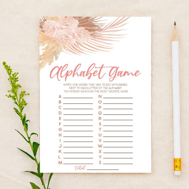 Boho Soft Pink Floral Alphabet Baby Shower Game Stationery (Creator Uploaded)