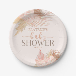 Boho Soft Pink Floral Flower Baby Shower Paper Plate