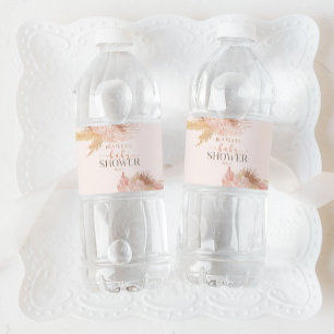 Boho Soft Pink Floral Flower Baby Shower Water Bottle Label