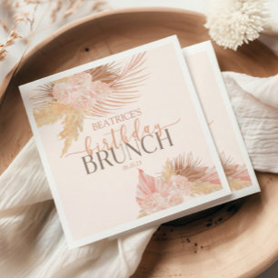Boho Soft Pink Floral Flower Birthday Brunch Party Napkin