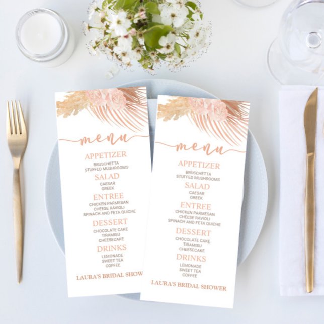 Boho Soft Pink Floral Flower Bridal Shower Food Menu (Creator Uploaded)
