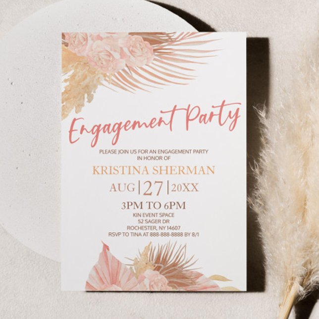 Boho Soft Pink Floral Flower Engagement Party Invitation (Creator Uploaded)