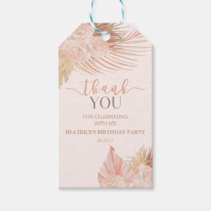 Boho Soft Pink Floral Flowers Birthday Party Gift Tags