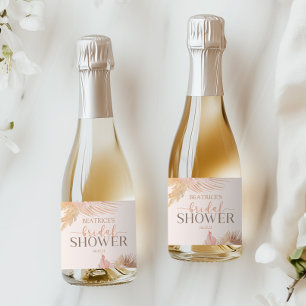 Boho Soft Pink Floral Flowers Bridal Shower Mini Sparkling Wine Label