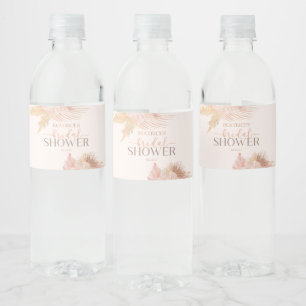 Boho Soft Pink Floral Flowers Bridal Shower Water Bottle Label