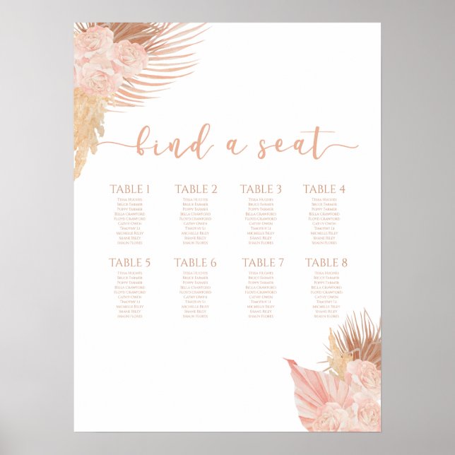 Boho Soft Pink Seating Chart (Front)