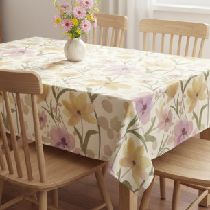 Boho Soft Pink Watercolor Wildflower  Tablecloth