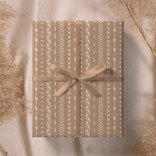 Boho Southern Geometric Stripe Warm Neutral Tan Wrapping Paper