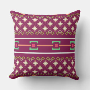 Boho Southwestern Aztec Diamond Pattern in Burgund Cushion