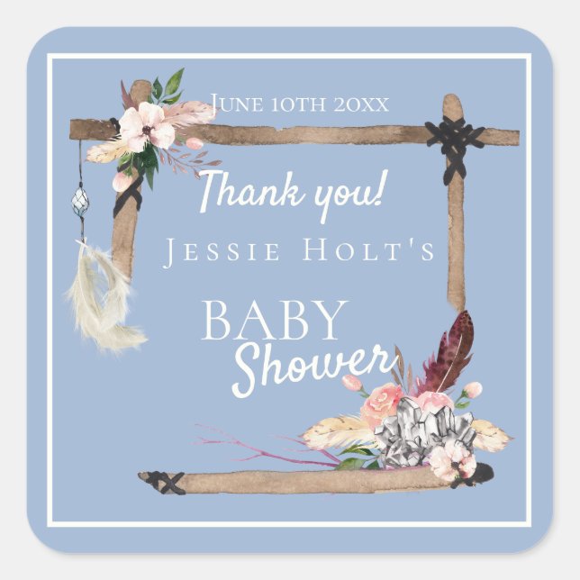 Boho Southwestern Chambray Baby Shower Square Sticker (Front)