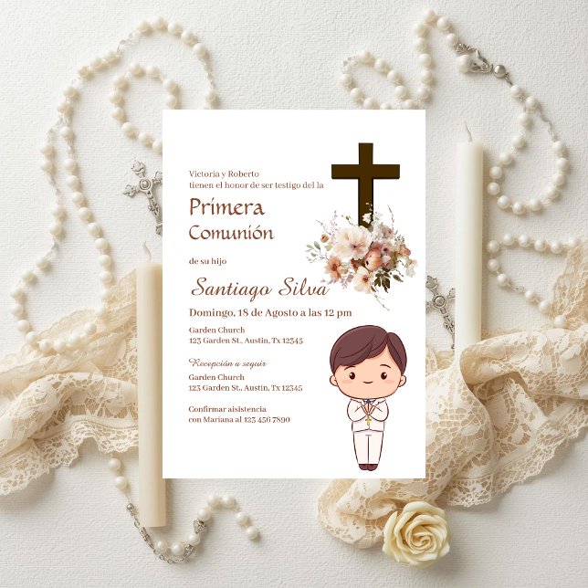 Boho Spanish First Holy Communion Invitation (Creator Uploaded)