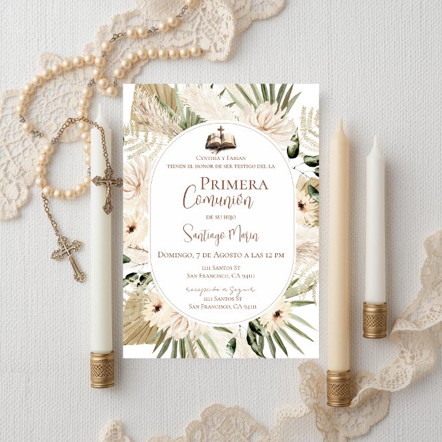 Boho Spanish First Holy Communion Invitation (Creator Uploaded)