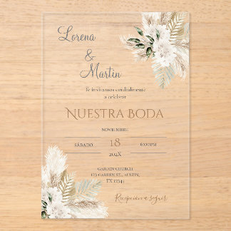Boho Spanish Wedding Acrylic Invitation