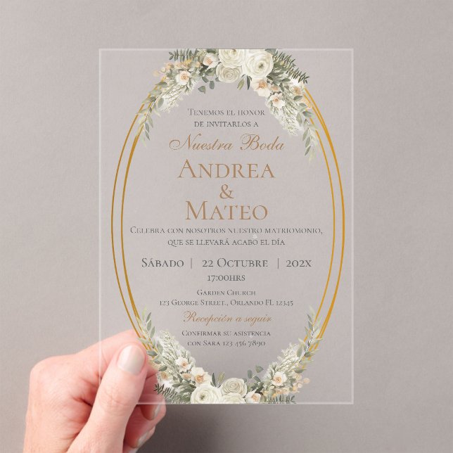 Boho Spanish Wedding Acrylic Invitation (Insitu (Handheld))