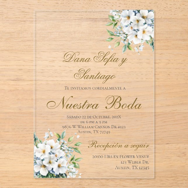 Boho Spanish Wedding Acrylic Invitation (Front)