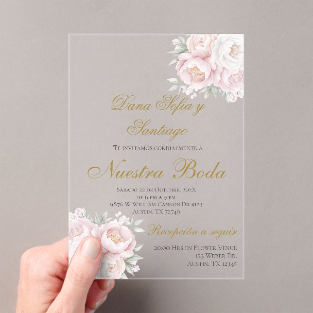 Boho Spanish Wedding Acrylic Invitation (Insitu (Handheld))