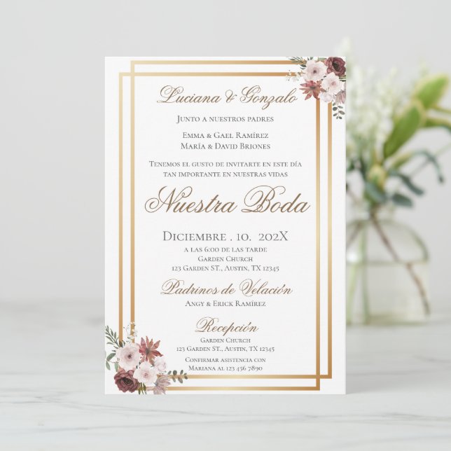 Boho Spanish Wedding Invitation (Standing Front)