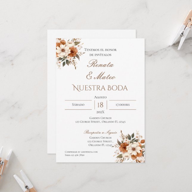 Boho Spanish Wedding Invitation (Front/Back In Situ)