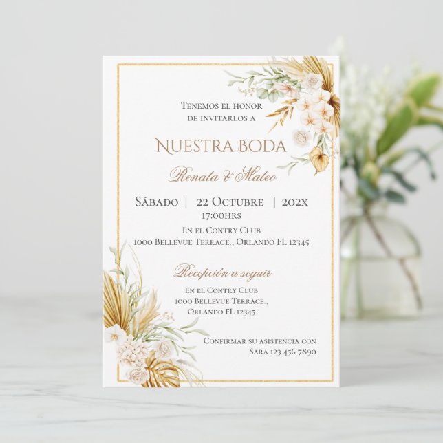 Boho Spanish Wedding Invitation (Standing Front)