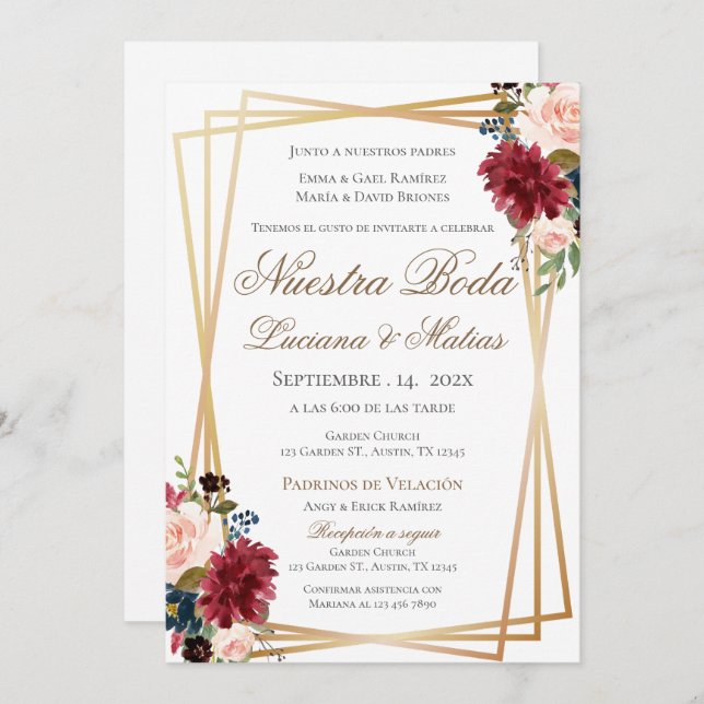 Boho Spanish Wedding Invitation (Front/Back)