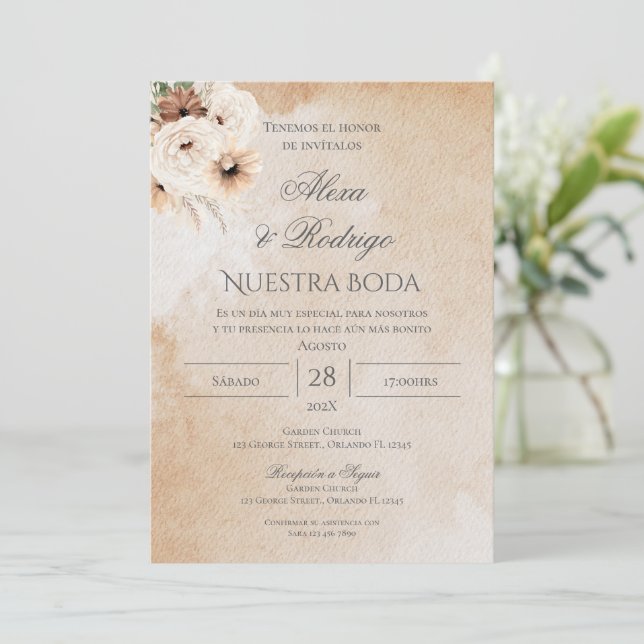 Boho Spanish Wedding Invitation (Standing Front)