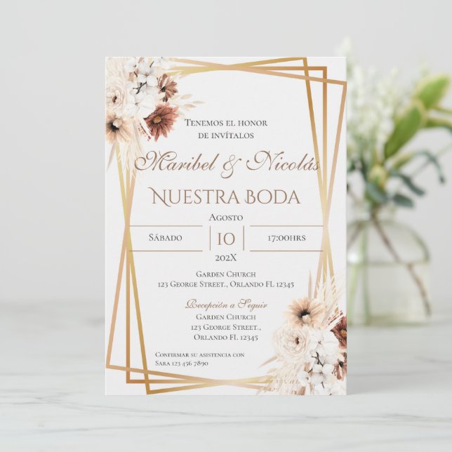 Boho Spanish Wedding Invitation (Standing Front)