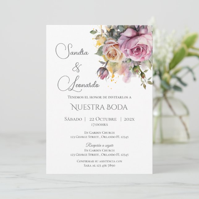 Boho Spanish Wedding Invitation (Standing Front)
