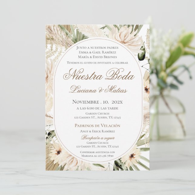 Boho Spanish Wedding Invitation (Standing Front)