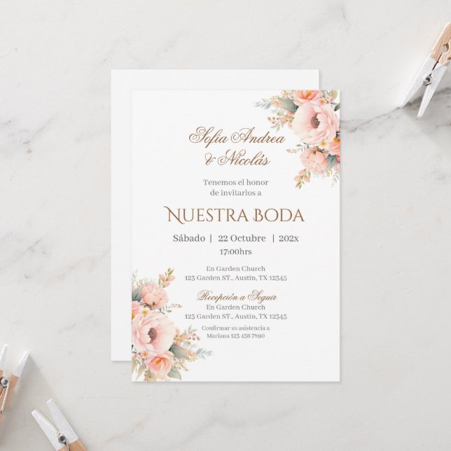 Boho Spanish Wedding Invitation (Front/Back In Situ)