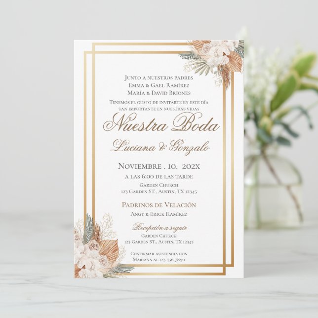 Boho Spanish Wedding Invitation (Standing Front)