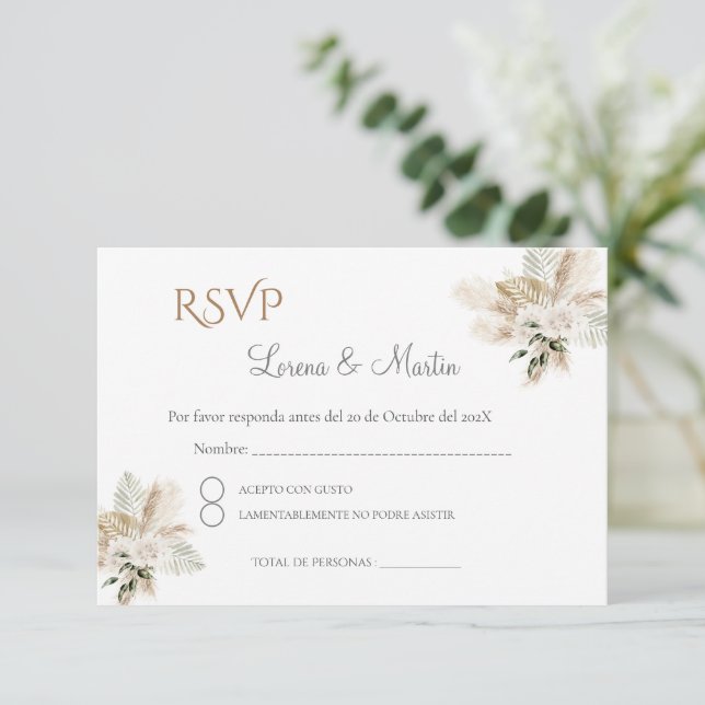 Boho Spanish Wedding RSVP Card (Standing Front)