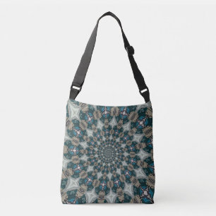 Boho Spiral Teal and Khaki Kaleidoscope Crossbody Bag