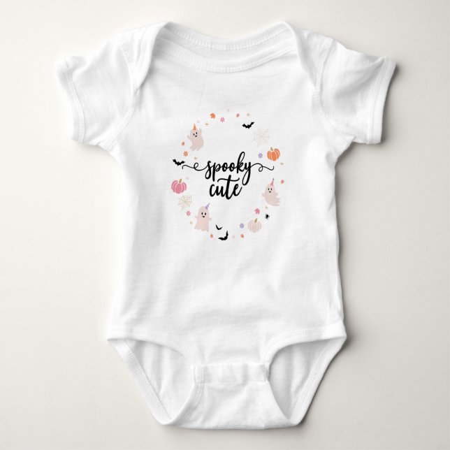 Boho Spooky Cute Halloween Ghost Baby Bodysuit (Front)