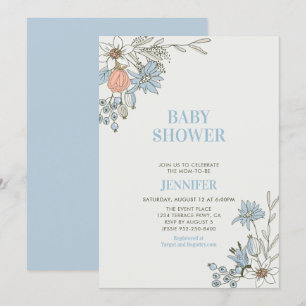 Boho Spring Blue Floral Baby Shower Invitation