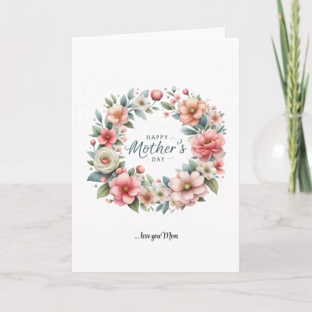 Boho spring blush floral wreath Happy Mother's Day Holiday Card (Front)