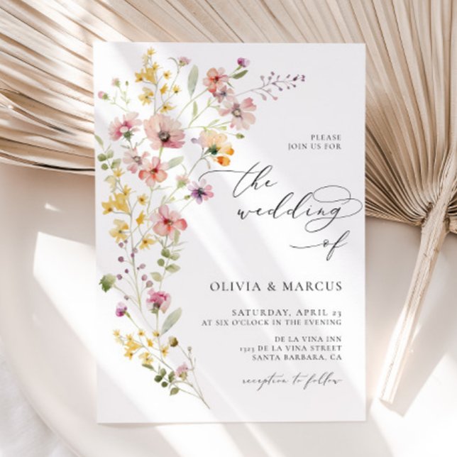 Boho Spring Colourful Wildflower Wedding Invitatio Invitation (Front)