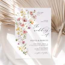 Boho Spring Colourful Wildflower Wedding Invitatio